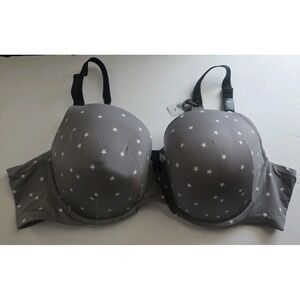 Torrid Bra Perfect T-Shirt Grey Stars Lightly Lined 360 Back Smoothing Bra 48B